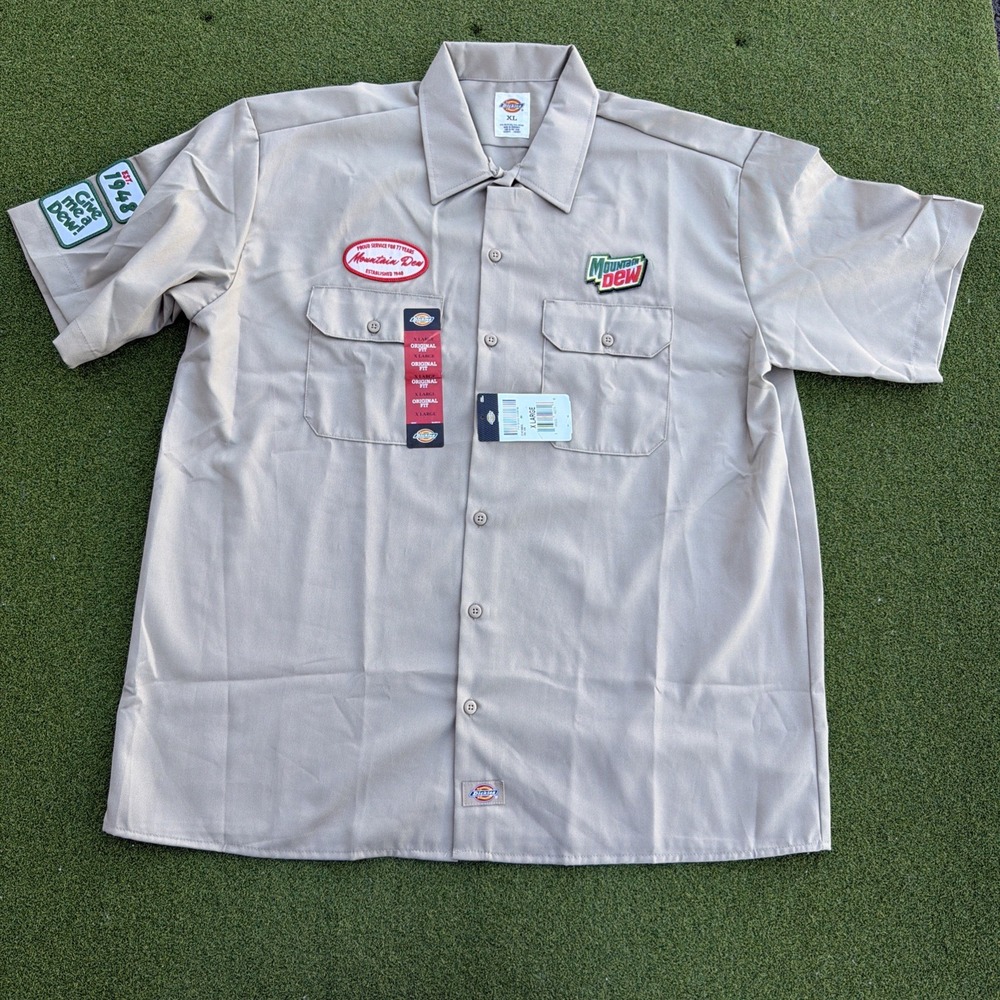 Dickies Shirt Mens XL Khaki Mountain Dew Original Fit Short Sleeve Work Shirt